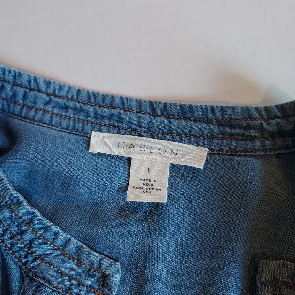 CASLON Chambray Popover Long Sleeve Split Neck Midi Shirtdress Size Large NWOT - Picture 9 of 9